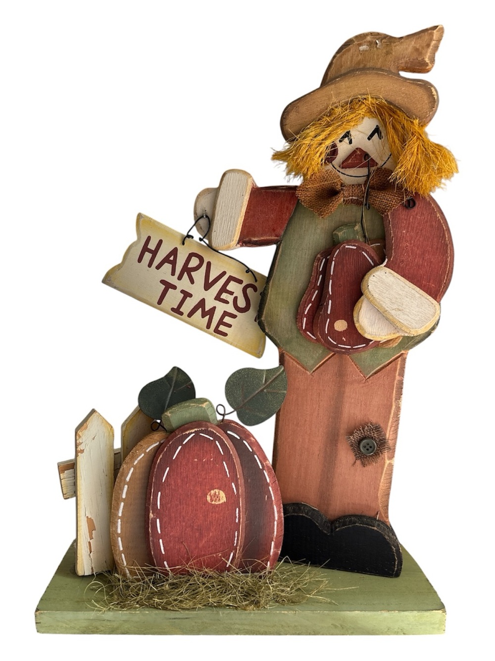 Autumn Harvest Scarecrow Wooden Tabletop Decor - Red & Brown 15” tall 10” wide